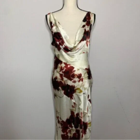 NWT NICHOLAS Sally Watercolor Floral Ivory Cowl Neck Side Slit Maxi Dress - Picture 10 of 17